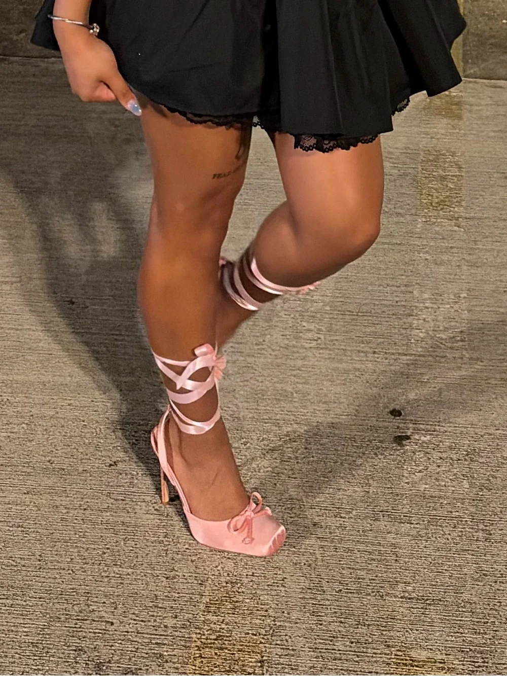 Pink Satin Lace-Up Ballet Heels